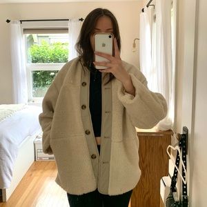 Sherpa / Shearling Cream Coat with Button Front